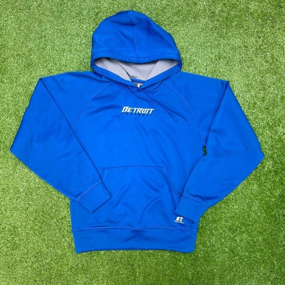 Detroit Lions Vintage Russell Athletic Blue Hooded Sweatshirt Size Small
